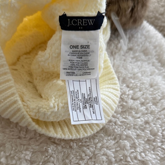 J. Crew Cream Knit Beanie with Brown Pom-Pom - Picture 2 of 2
